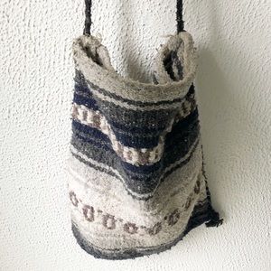 Boho Crochet Knit Blue and Gray Crossbody Purse